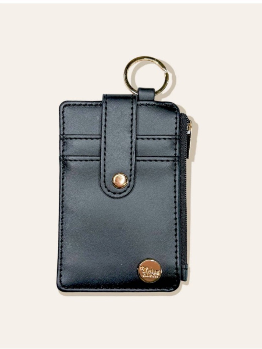 The Darling Effect Black Card Holder Wallet Keychain Coin Purse Faux Leather